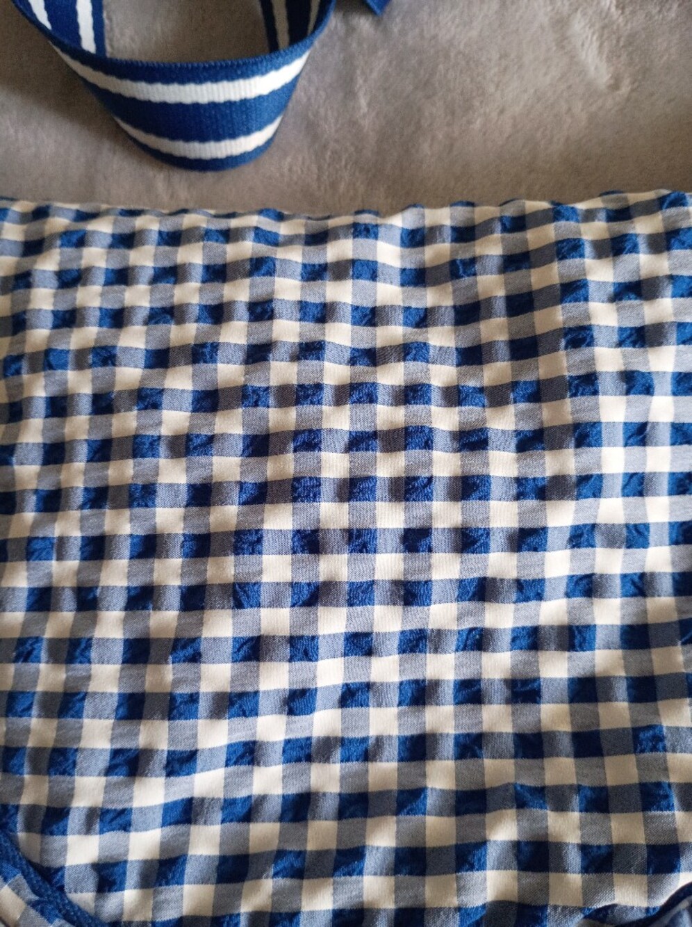 Uniglo Blue and White Gingham Round Mini Crossbody Sling Bag - Picture 3 of 6